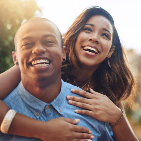 couple laughing together